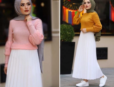 Modabahar Balon Kol Balıkçı Yaka Tesettür Kazak