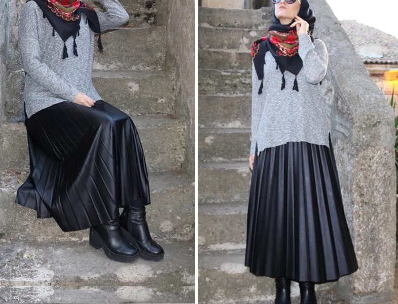 Modelif Pliseli Deri Etek