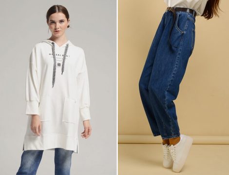 Safiye Ekiz Sweatshirt - DE-MİM Slouchy Fit Denim Pantolon