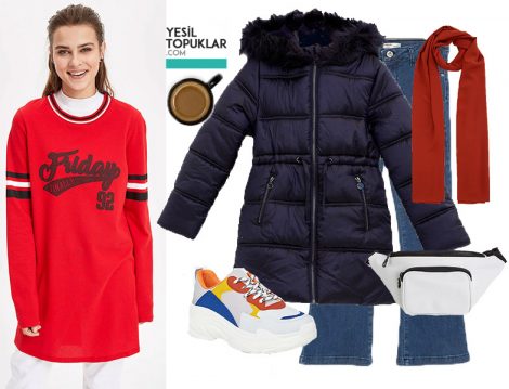 DeFacto Kırmızı Sweatshirt İle Spor Kombin