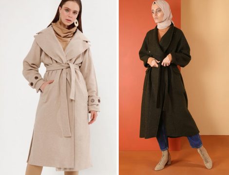 HE-QA Haki Elips Kaban - Morcivert Design Taş Oversize Kaban