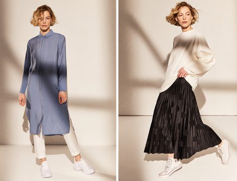 LC Waikiki Mavi Tunik Gömlek ve Siyah Pliseli Etek