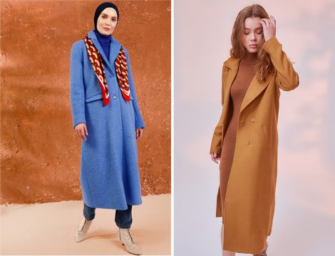 Mnatural Mavi Düğmeli Kaban - Trendyolmilla Camel Kaşe Düğmeli Yünlü Kaban