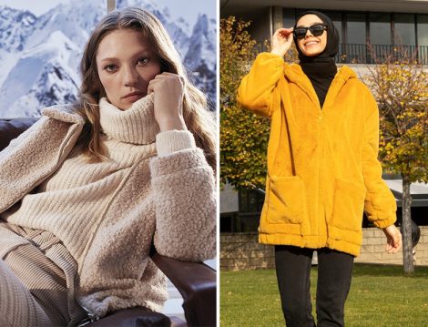 TRENDYOLMİLLA Ekru Fermuar Detaylı Cepli Buklet Mont - Benin Hardal Kapüşon Detaylı Fermuarlı Peluş Kaban