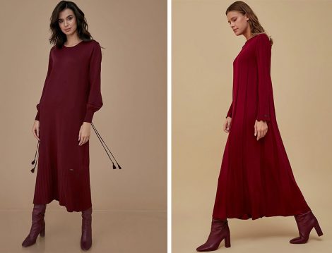 Kayra Bordo Triko Elbise