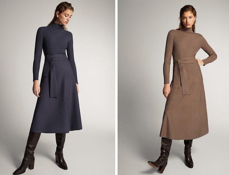 Massimo Dutti Kuşaklı Balıkçı Yaka Elbise