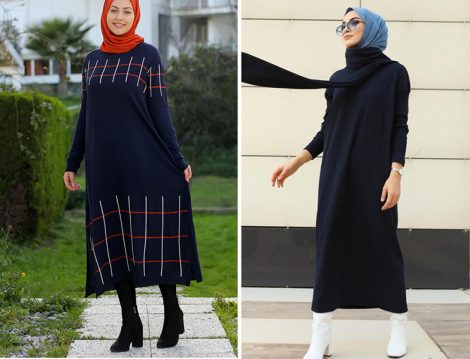 Por La Cara Lacivert Triko Elbise - Sena Sever: Fahhar Design Lacivert Triko Elbise