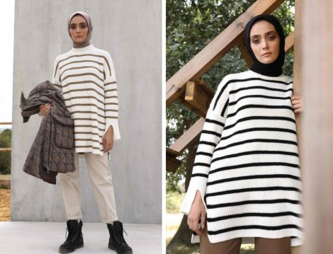Suud Collection Çizgili Balıkçı Yaka Triko Kazak