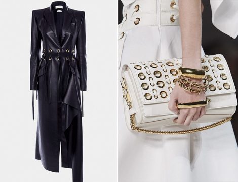 Alexander McQueen, Kuşgözü Detay Deri Ceket ve Deri Çanta