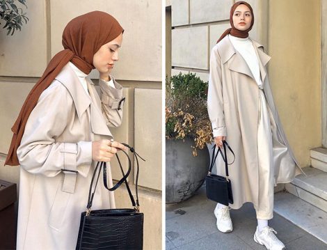 Ayşenur Coşkun Bej-Beyaz Tesettür Kombin