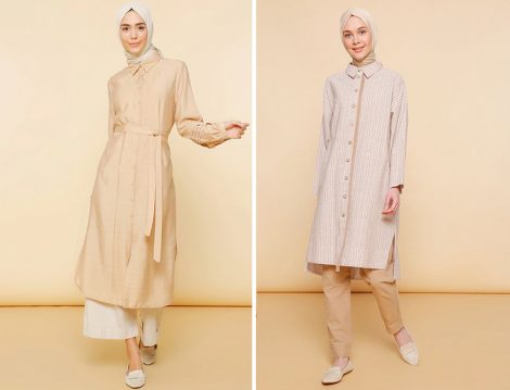 Mnatural Bej Nervür Detaylı Tunik - Mnatural Vizon Çizgili Tunik
