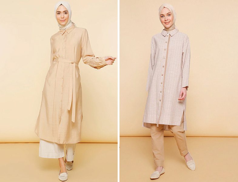 Mnatural Bej Nervür Detaylı Tunik - Mnatural Vizon Çizgili Tunik