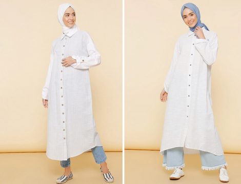 Mnatural Mavi Doğal Kumaşlı Çizgili Tunik