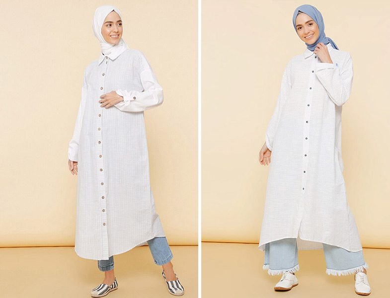 Mnatural Mavi Doğal Kumaşlı Çizgili Tunik