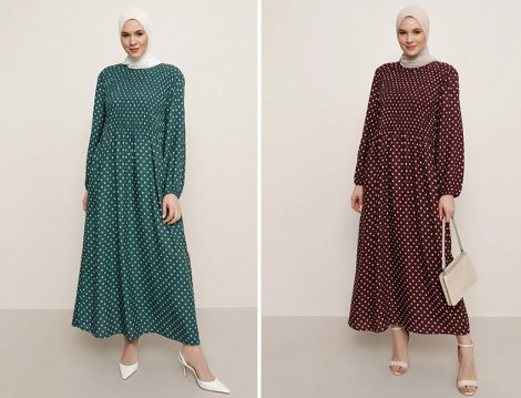 Alia Doğal Kumaşlı Puantiye Desenli Elbise