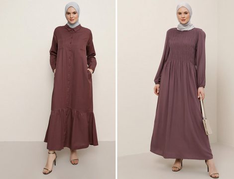 Alia Mistik Mor Boydan Düğmeli Elbise - Alia Mistik Mor Doğal Kumaşlı Büzgü Detaylı Elbise