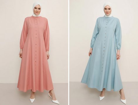 Alia Somon Boydan Düğmeli Elbise - Alia Soft Mavi Boydan Düğmeli Elbise