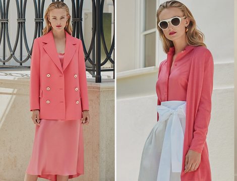 Escada Mercan Saten Elbise-Ceket ve Mercan Gömlek ve Hırka