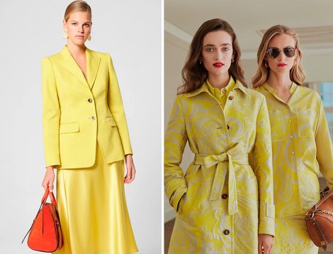 Escada Sarı Saten Etek ve Ceket Takım - Sarı Desenli Trençkot ve Takım
