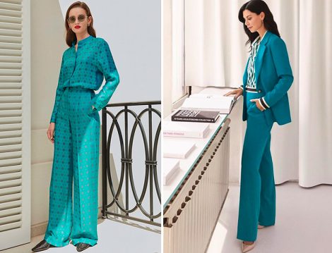 Escada İpek Fular Baskılı Bluz-Pantolon ve Ceket Pantolon Takım
