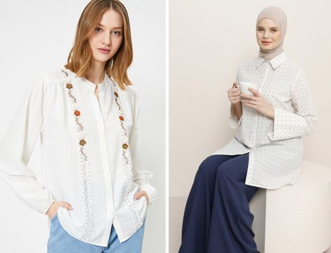 Koton Ekru El Emeği Gömlek - Benin Ekru Simli Tunik