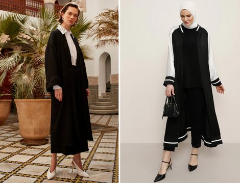 LC Waikiki Siyah Dokulu Kumaştan Işıltı Detaylı Viskon Kimono - Alia Siyah Beyaz Kimono Kap
