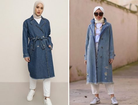 Refka Mavi Düğme Detaylı Kuşaklı Kot Kap - Modastilbutik Kot Trençkot