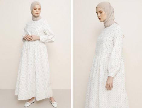 Beyaz Tesettür Elbise Modeli