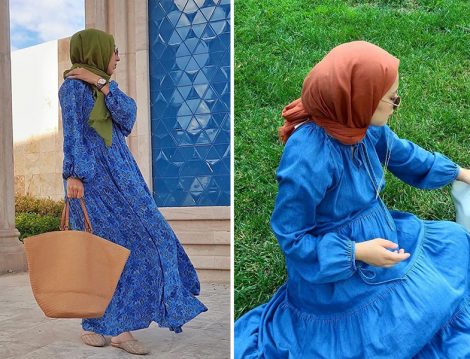 Atölye21 Mavi Giyçık Elbise - Bihter Koç, Manuka Kot Elbise