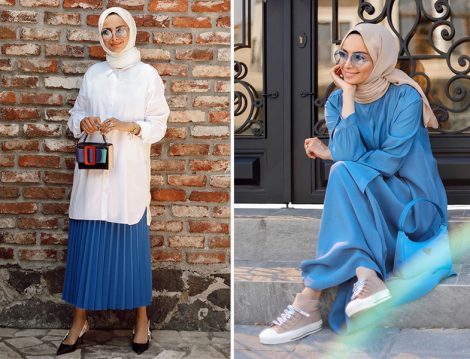 Betül Gedik - Venove Koleksiyon Mavi Pliseli Etek & Terzi Dükkanı Mavi Elbise