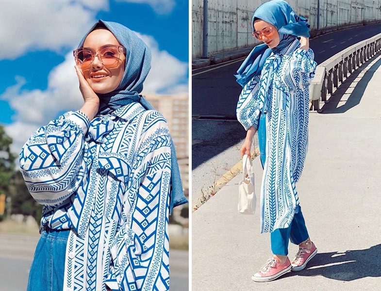 By Elif Dursun Etnik Desen Gömlek Tunik ve Qef Şal