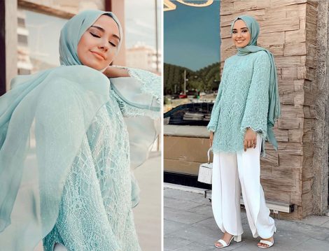 Hülya Aslan Mint Yeşili Abiye Tunik Pantolon Kombin