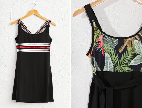 LC Waikiki Kuşaklı Baskılı ve Çizgili Elbise Mayo