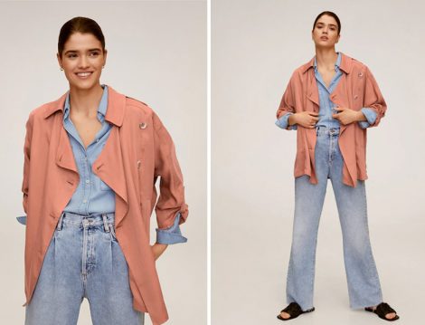 Mango Açık Pembe Keten Tençkot