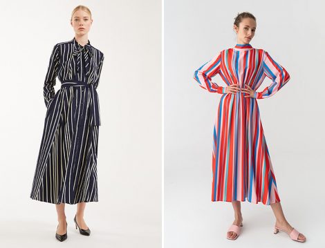Max Mara Siyah Beyaz Çizgili Elbise - Touche Renkli Çizgili Elbise