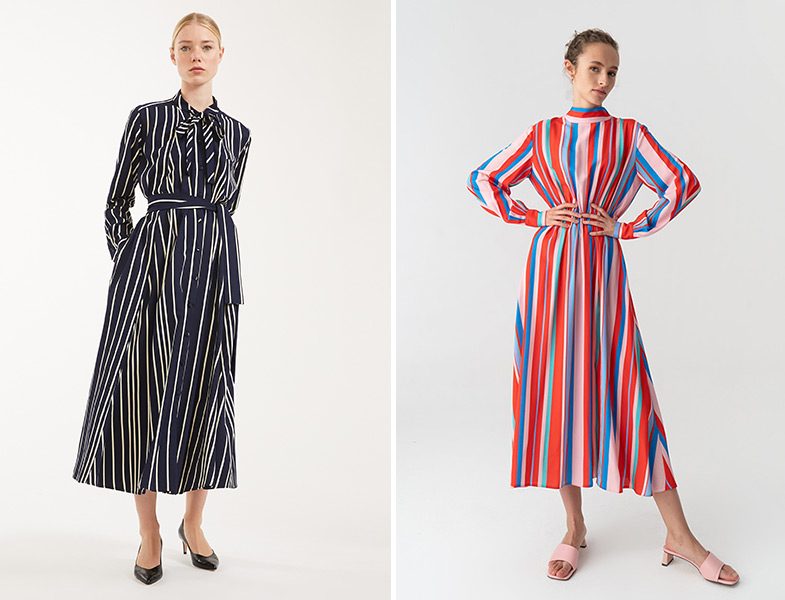 Max Mara Siyah Beyaz Çizgili Elbise - Touche Renkli Çizgili Elbise