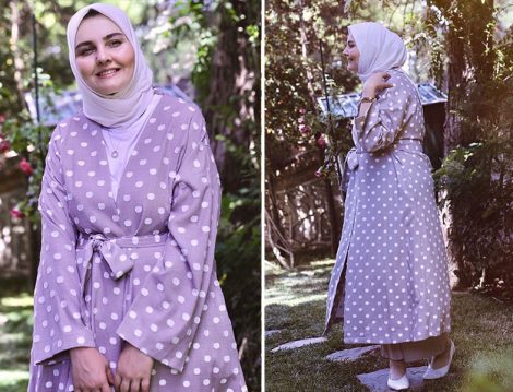 Merve Dağlı Puantiyeli Kimono Ceket Kombini