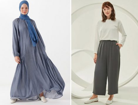 Phull Lacivert Yanları Büzgülü Elbise - TERZİ DÜKKANI Antrasit Amore Krep Bol Pantolon