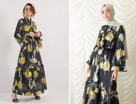 Suud Collection Sarı Çiçekli Elbise