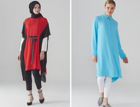 Zühre Turkuaz Gizli Düğme Detaylı Tunik - Zühre Kırmızı Yan Şifon Detaylı Tunik