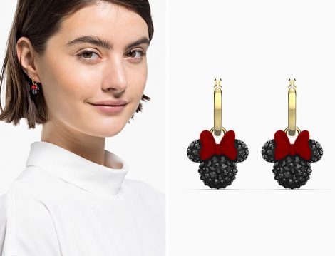 Swarovski Siyah Altın Rengi Kaplama Minnie Halka Küpeler