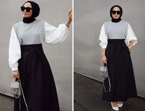Qooq Store Gri Gömlek Sweat -Siyah Etek(Hülya Aslan)