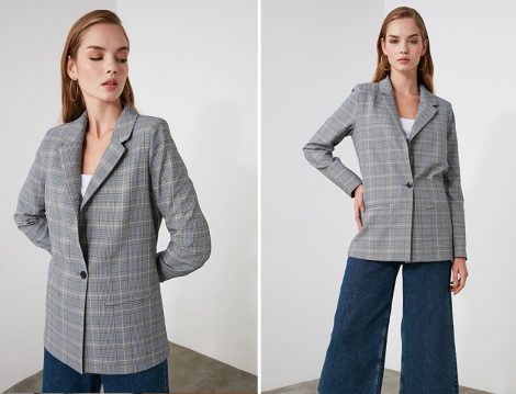 Trendyolmilla Ekose Blazer Ceket