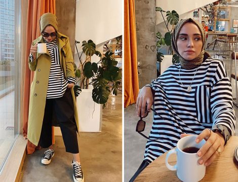 Trendyolmilla Trençkot -Qooq Up Çizgili Tunik(Hülya Aslan)