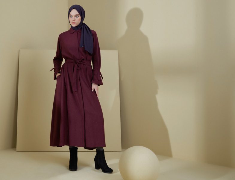 Normcore Bordo Kuşaklı Elbise
