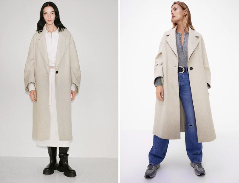 Zara Tek Düğmeli Oversize Kaban