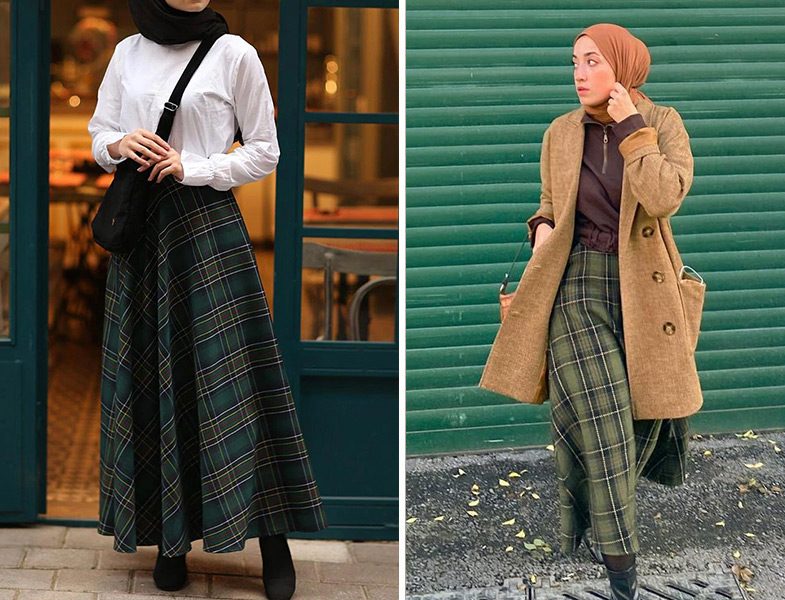 Ceylan Otantik Ekose Etek - Eliza Moda Taba Kadife Ceket