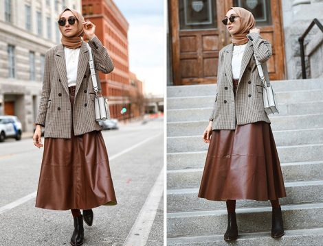 Kayra Suni Deri Etek-Blazer Ceket (Elif Doğan)