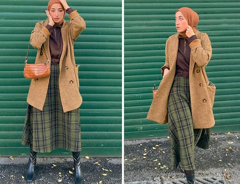 Kadife Blazer Ceket-Ekose Etek Kombini (Sümeyye Karaca)