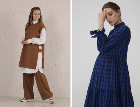He-qa Süveter Takım - Normcore Pötikare Elbise